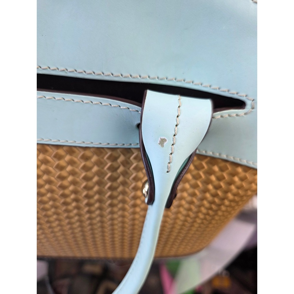 Dooney & Bourke Beacon Woven Domed Satchel Light Blue Tan Crossbody Handbag - Picture 11 of 12